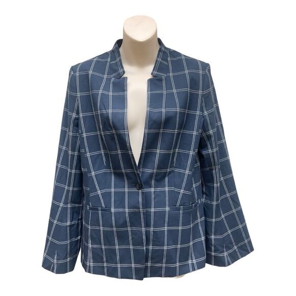Banana Republic NWOT Blue Window Pane Print Flare Sleeve Washable Blazer Size 8 - Picture 1 of 9